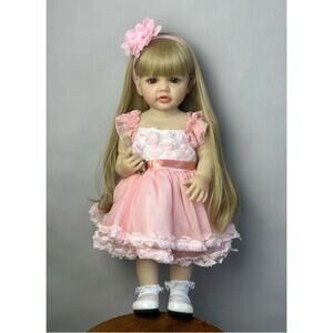 22in Real Reborn Baby Doll Long Hair Girl Full Body Vinyl Newborn Handmade Gift